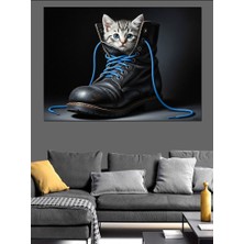 Tablomega Bot Içinde Duran Sevimli Kedi Dekoratif Kanvas - Mdf Ahşap Tablo