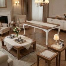 Finezza Violetta Lüx Güpürlü Osmanlı Ipeği Kumaş Krem Salon Takımı 5 Parça 40X80 cm 1036