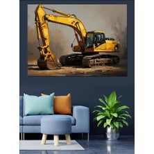 Tablomega Inşaat Alanında Sarı Ekskavatör Aracı Dekoratif Kanvas - Mdf Ahşap Tablo
