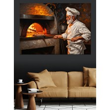 Tablomega Taş Fırında Pizza Pişiren Şef Dekoratif Kanvas - Mdf Ahşap Tablo