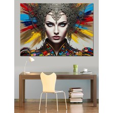 Tablomega Görkemli Taçlı Modern Kadın Portresi Dekoratif Kanvas - Mdf Ahşap Tablo