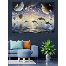 Tablomega Yıldız Yağmuru Altında Gece Manzarası ve Yunuslar Dekoratif Kanvas - Mdf Ahşap Tablo