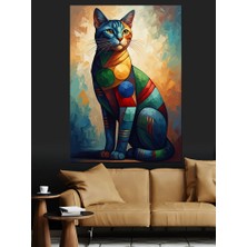 Tablomega Geometrik Desenli ve Renkli Kedi Dekoratif Kanvas - Mdf Ahşap Tablo