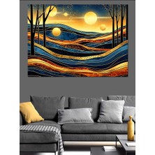 Tablomega Altın Işıklı Modern Soyut Dalgalar Dekoratif Kanvas - Mdf Ahşap Tablo