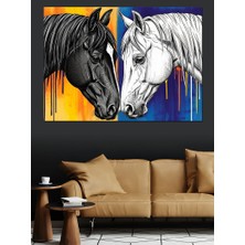 Tablomega Siyah ve Beyaz Atların Uyumu Dekoratif Kanvas - Mdf Ahşap Tablo