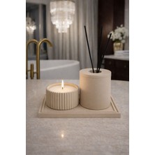 Lethe Studio Design Dekoratif Lüx Beton Dekoratif Seti Difüzör Kabı, Soya Mum, Tepsi (Koku ve Çubuklar Hariç) Banyo, Salon, Yatak Odası Aksesuar
