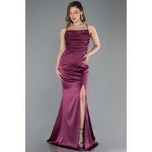 Abiyefon Askılı Bacak Dekolteli Uzun Saten Mezuniyet Elbisesi ABU5646