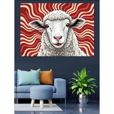 Tablomega Kırmızı Çizgili Modern Koyun Portresi Dekoratif Kanvas - Mdf Ahşap Tablo