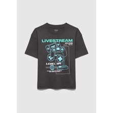 Mavi Level Up Baskılı Antrasit Tişört 6610419-70087