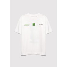 Mavi Minecraft Baskılı Ekru Tişört 6610435-70057