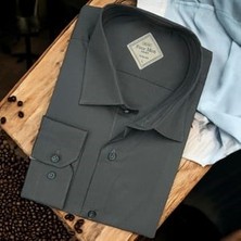Eren Style Linen Keten Klasik %100 Cotton Uzun Kollu Slim-Fit Terletmeyen Antrasit Gömlek (Slim Fit)