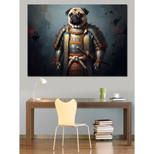 Tablomega Zırhlı Samuray Pug Köpek Portresi Dekoratif Kanvas - Mdf Ahşap Tablo
