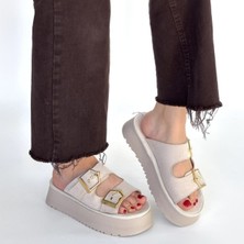 SEPET365 Coer Bej Süet Çift Tokalı Terlik