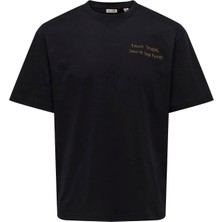 Only & Sons Siyah Erkek Rahat Baskılı T-Shirt 22030568 Onsaaron Lıfe Rlx Ss Tee