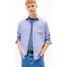 Tommy Jeans Regular Fit Mavi Çizgili Erkek Gömlek DM0DM22406C5X Mavi Gömlek