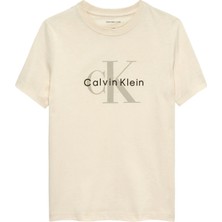 Calvin Klein Baskılı Ekru Kız Çocuk T-Shirt IU0IU00715PGB