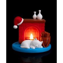 Otscraft Studio Dekoratif Şömine Mumluk – Uyuyan Kedi Figürlü Ortam Lambası