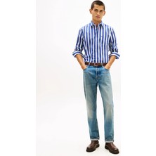 Tommy Hilfiger Mavi Erkek Gömlek MW0MW417150A4_FLEX Poplın Bold Strı