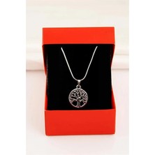 Euromoda Yaşam Ağacı Tasarımlı Özel Yılan Zincirli Gümüş Renkli Kolye