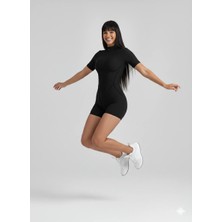 Lismina Siyah Sculpt Line Kısa Kollu Spor Tayt Şort Tulum