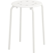 IKEA Quality 2 Adet Tabure Yüksekliği 45 cm 2'li Set Çelik Ayaklı Mutfak Taburesi Beyaz Renk Istiflenebilir Tabure
