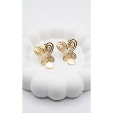 Mg-Storyy Fisun Kelebek Küpe / Çelik Kişiselleştirilebilir Yada Sade / Gold Renk