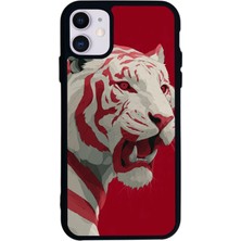 iPhone 11 Uyumlu Kirmizi ve Kaplan Tasarımlı Glossy Premium Kılıf