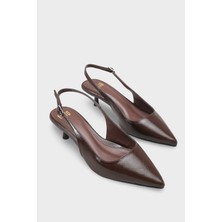 LOJO Kadın Sivri Burun Arkası Açık Günlük Topuklu Ayakkabı Mino Kahve