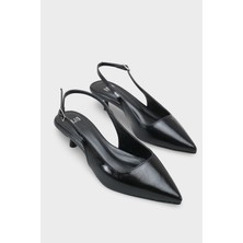 LOJO Kadın Sivri Burun Arkası Açık Günlük Topuklu Ayakkabı Mino Siyah