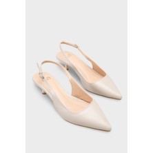 LOJO Kadın Sivri Burun Arkası Açık Günlük Topuklu Ayakkabı Mino Bej