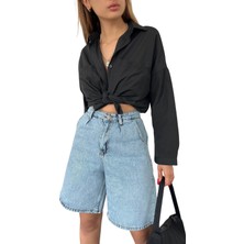 Rahat Kesim Denim Şort Çift Cepli