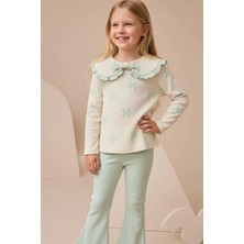 Büyük Yakalı Fiyonk Baskılı Taytlı Kız Çocuk Alt Üst Takım