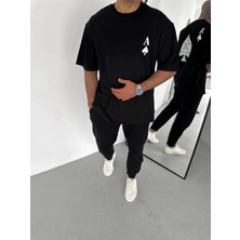 Giyim Center Erkek Bisiklet Yaka Baskılı Oversize T-Shirt - Siyah