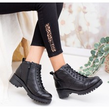 Diego Carlotti Deri Kısa Kadın Bot Fermuarlı Bağcıklı Klasik Model Rahat Yürüyüş