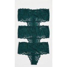 Zi 3 Adet 1 Paket T. Yeşili Dantelli Lastik Detay Yüksek Bel Kadın Tanga Külot