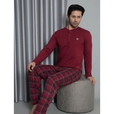 Işılay Poylin Homewear Erkek Bordo %100 Pamuk Ekoseli Mevsimlik(Ince) Pijama Takımı