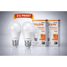 Cash Dukkan Volemi VM-10S Sensörlü LED Ampul 10W 2000 Lümen E27 Duy 50000 Saat Ömür Enerji Tasarruflu Beyaz Işık 2 Adet