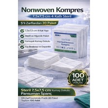 cash dukkan nonwoven kompres 7,5x7,5 cm 4 katlı steril 100 adet (5’li zarflardan 20 paket) pansuman  1 kutu
