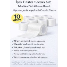 Cash Dukkan Ipek Flaster 10 cm x 5 M 10 Adet Medikal Sabitleme Bandı Hipoalerjenik Yapışkanlı Cerrahi Flaster