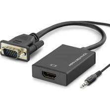 Marsilyan VGA To HDMI Dişi Ses Çıkışlı Görüntü Dönüştürücü 1080P - Siyah HDX7874