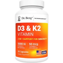 Dr. Berg  (Özelsporcugıdaların'dan !!) Vitamin D3 & K2 5,000 Iu + Mk-7 – 60 Capsul – Immune, Bone  Heart Support Magnezium, Zinc, B6.