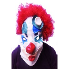 Azrlya Kırmızı Renk Afro Bonus Peruklu Palyaço Lateks Et Maske