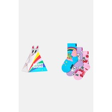 Happy Socks - Çocuk Çok Renkli Kiraz Desenli 3\'lü Pamuklu Çorap Seti