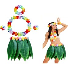 Azrlya Yetişkin Hawaii Kostüm Seti - Yaprak Etek &amp; Hawaii Set - 5 Parça