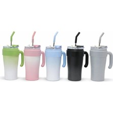 AyrStore Buğz Buz Mavisi Isı Muhafazalı Kulplu ve Pipetli Çelik Termos Kupa ALK4633