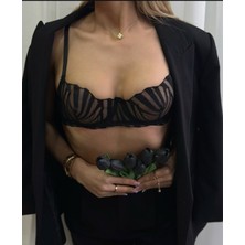 Freya Siyah Kadın  Balenli Kılıç Zebra Desenli Tanga Külotlu Iç Çamaşırı Takımı