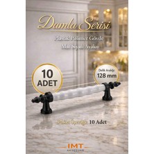 İmt Aksesuar Damla Lüks Polimer Mobilya Kulpu 128 mm Beyaz-Siyah 10 Adet Mutfak Dolabı Çekmece Vestiyer Kulpu