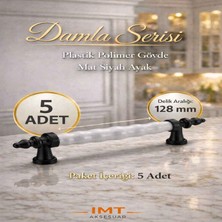 İmt Aksesuar Damla Lüks Polimer Mobilya Kulpu 128 mm Beyaz-Siyah 5 Adet Mutfak Dolabı Çekmece Vestiyer Kulpu
