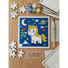 Hobi Universe Çocuklar Için Boyanabilir Ahşap Unicorn Eğitici Aktivite Hobi Kiti Puzzle Seti Boya Fırça Dahil