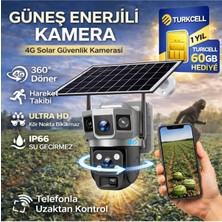 Hsc Bilişim 4g 1 Yıl 60 GB Kartlı Güneş Enerjili 3 Kameralı 360° Döner Güvenlik Kamerası Bahçe Arazi